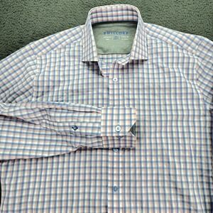 TWILLORY Performance Fabric Button Down Shirt Pink Blue Tailored Fit Mens 15.5